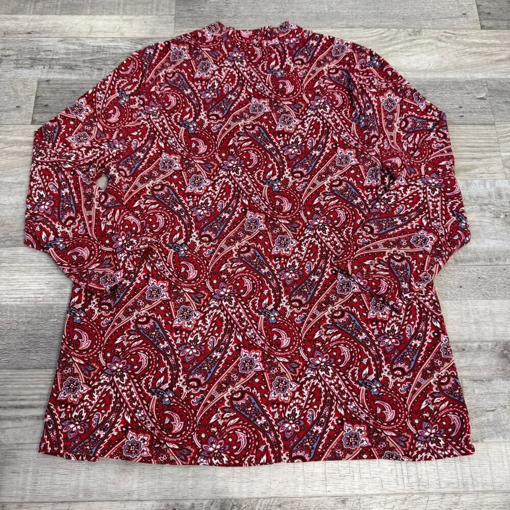 Land's End Red Blue Paisley 3/4 Sleeve V-Neck Knit Top R22 - Picture 6 of 6